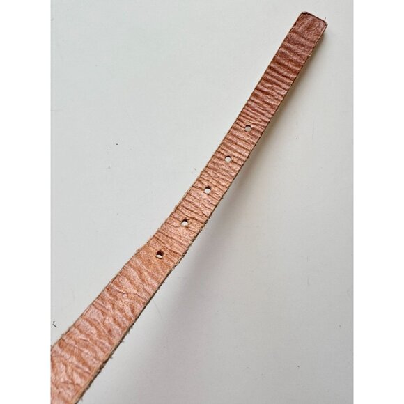 FOSSIL White Coral Pink Tan Leather Brass Buckle Skinny Hip Belt, Size M - Picture 7 of 13